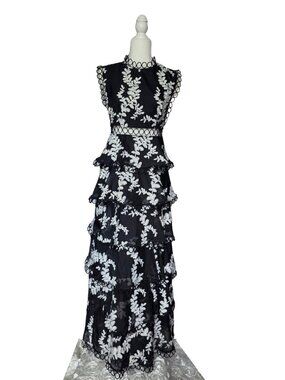 L'ATISTE  Black Tiered hollowed out Maxi Dress